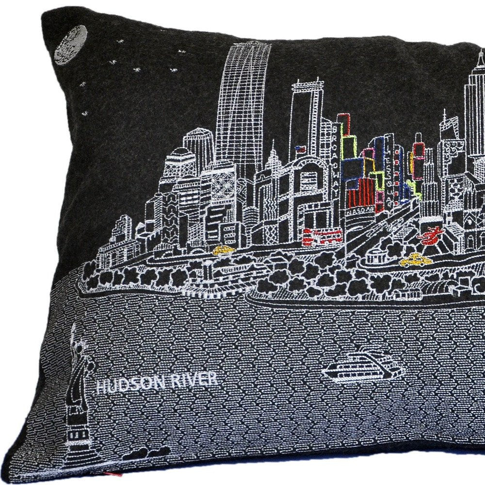 14" X 24" Black Gray and White Hometown Pride Wool Lumbar Throw Pillow