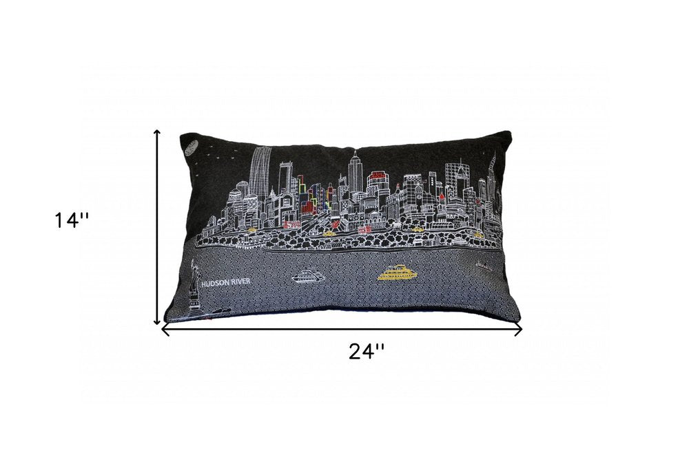 14" X 24" Black Gray and White Hometown Pride Wool Lumbar Throw Pillow