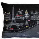 14" X 24" Dark Gray And White Paris Nighttime Skyline Lumbar Decorative Pillow