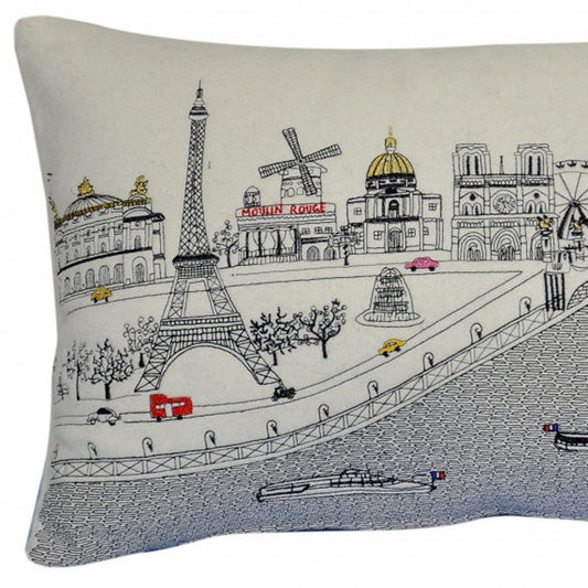 14" X 24" Cream Paris Daylight Skyline Lumbar Decorative Pillow