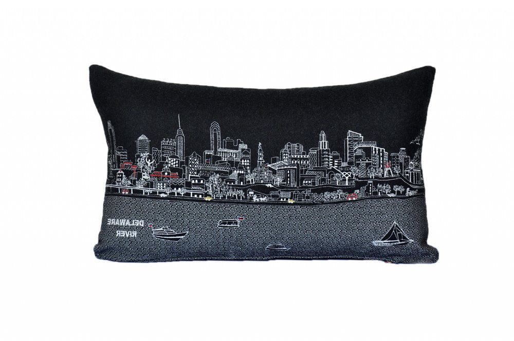 14" X 24" Black Gray and White Hometown Pride Wool Lumbar Throw Pillow