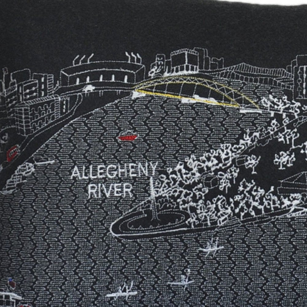 14" X 24" Dark Gray And White Pittsburgh Nighttime Skyline Lumbar Decorative Pillow