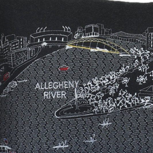 14" X 24" Dark Gray And White Pittsburgh Nighttime Skyline Lumbar Decorative Pillow