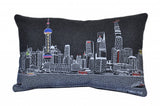 14" X 24" Dark Gray And White Shanghai Nighttime Skyline Lumbar Decorative Pillow
