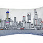 25" White Shanghai Daylight Skyline Lumbar Decorative Pillow
