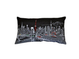 14" X 24" Dark Gray And White Tokyo Nighttime Skyline Lumbar Decorative Pillow