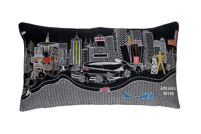 14" X 25" Dark Gray And White Tulsa Nighttime Skyline Lumbar Decorative Pillow