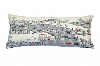 14" X 35" Cream Amsterdam Daylight Skyline Lumbar Decorative Pillow