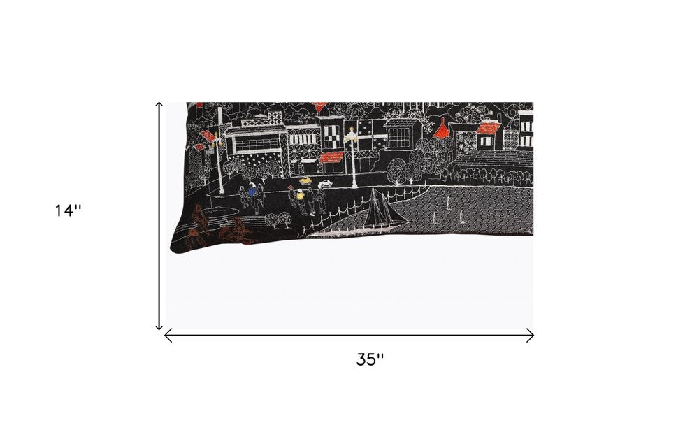 14" X 35" Black Gray and White Hometown Pride Wool Lumbar Throw Pillow