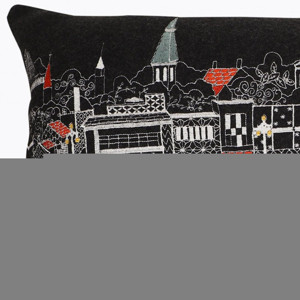 14" X 35" Dark Gray And White Annapolis Nighttime Skyline Lumbar Decorative Pillow