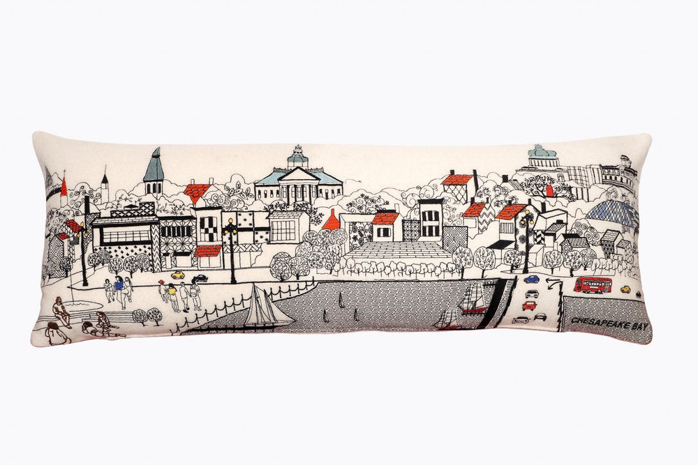 14" X 35" Cream Annapolis Daylight Skyline Lumbar Decorative Pillow