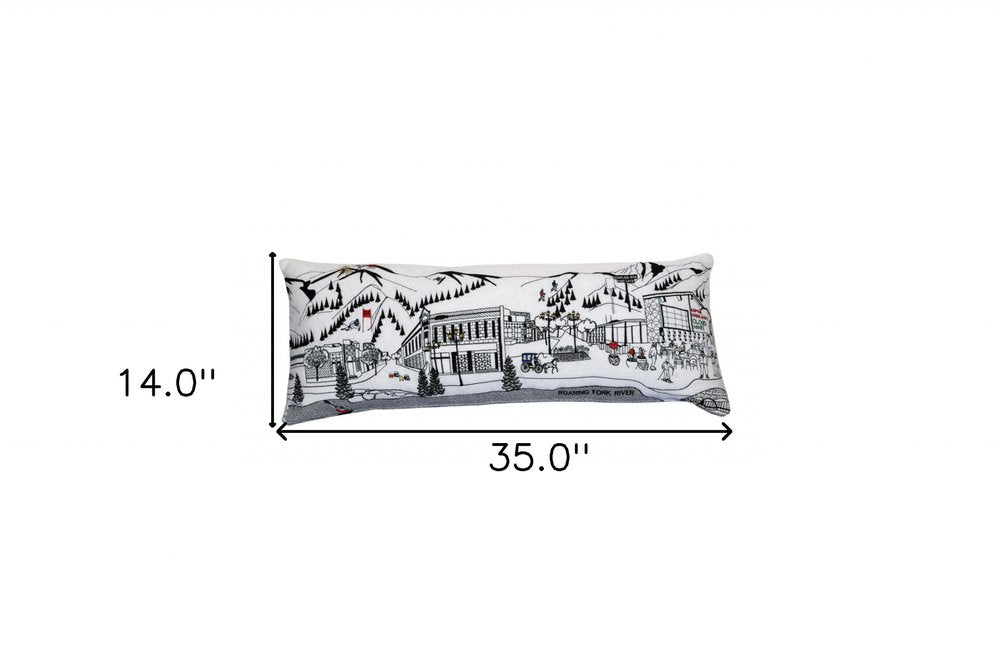 14" X 35" Cream Aspen Daylight Skyline Lumbar Decorative Pillow