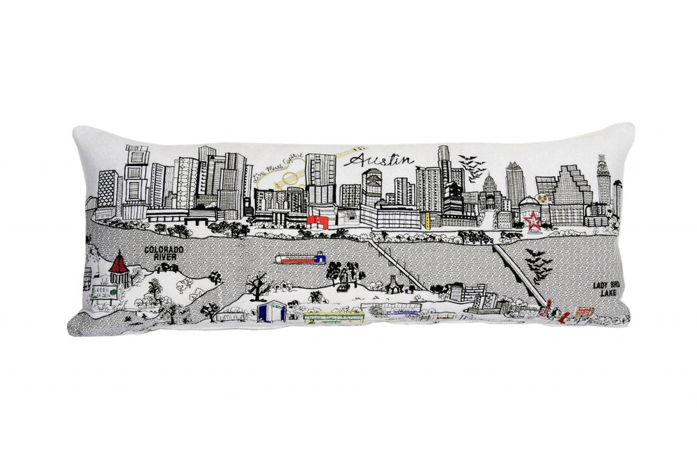 14" X 35" Cream Austin Daylight Skyline Lumbar Decorative Pillow