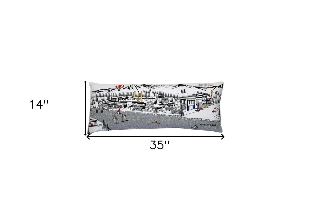 14" X 35" Cream Bend Daylight Skyline Lumbar Decorative Pillow