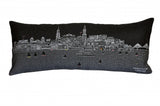 14" X 35" Dark Gray And White Charleston Nighttime Skyline Lumbar Decorative Pillow