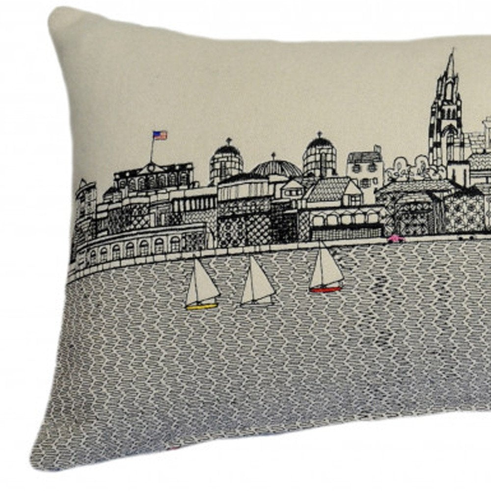 14" X 35" Cream Charleston Daylight Skyline Lumbar Decorative Pillow