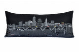 14" X 35" Dark Gray And White Cleveland Nighttime Skyline Lumbar Decorative Pillow