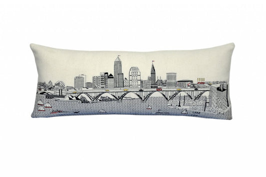 14" X 35" Cream Cleveland Daylight Skyline Lumbar Decorative Pillow