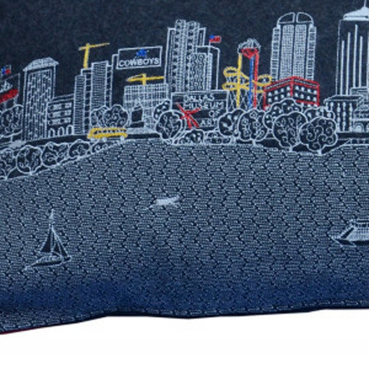 14" X 35" Dark Gray And White Dallas Nighttime Skyline Lumbar Decorative Pillow
