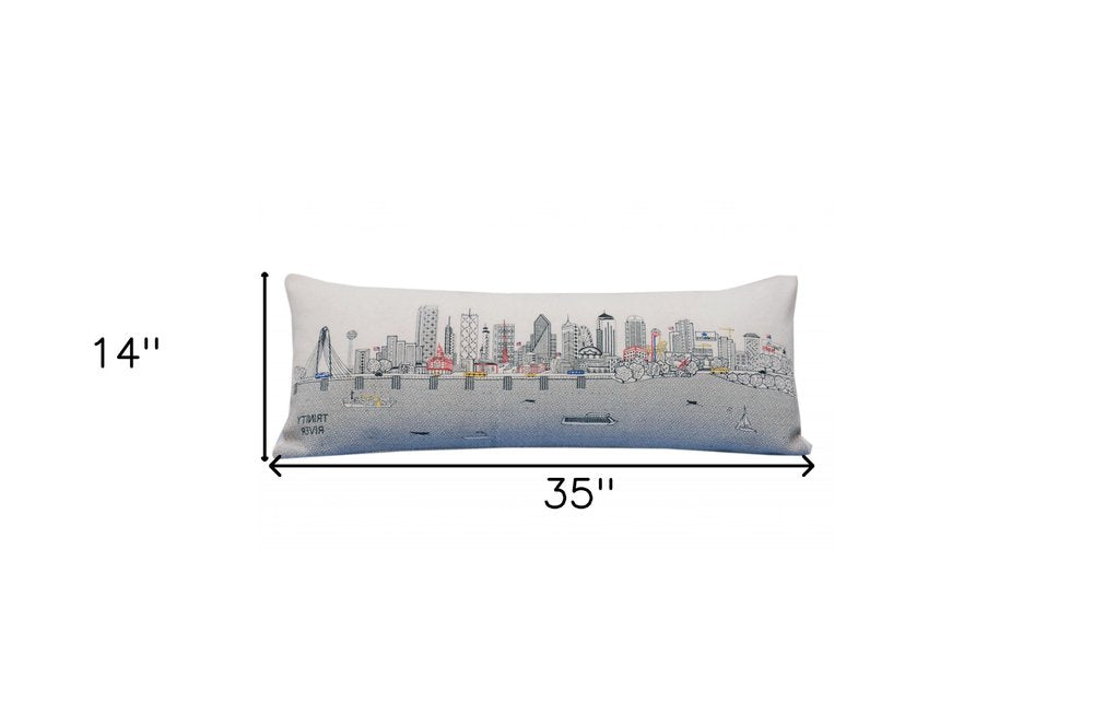 14" X 35" Cream Dallas Daylight Skyline Lumbar Decorative Pillow