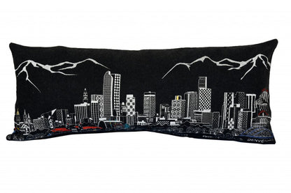 14" X 35" Dark Gray And White Denver Nighttime Skyline Lumbar Decorative Pillow