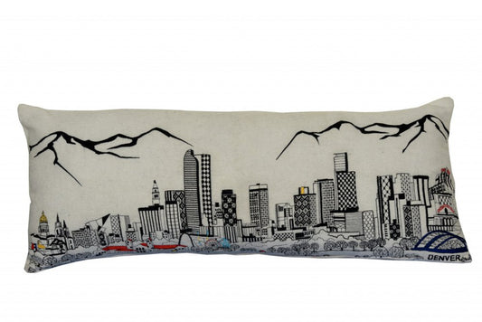 14" X 35" Cream Denver Daylight Skyline Lumbar Decorative Pillow
