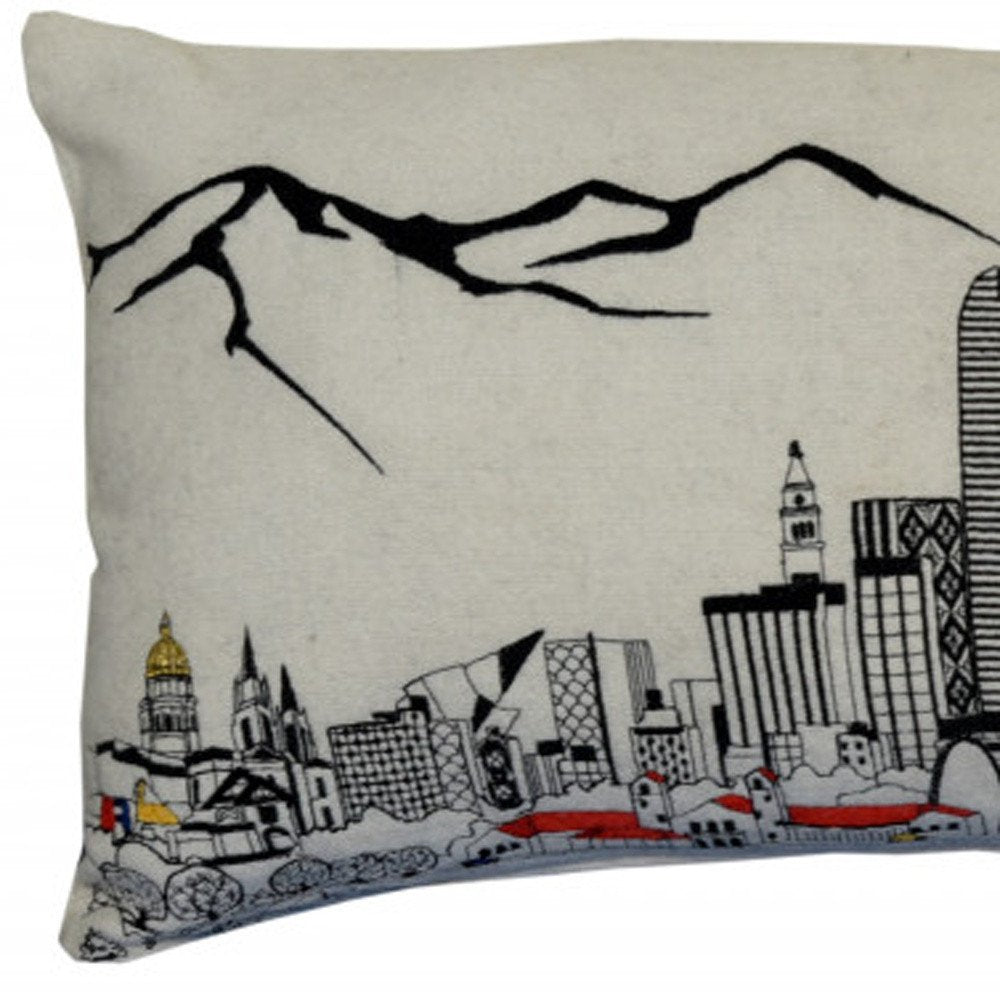 14" X 35" Cream Denver Daylight Skyline Lumbar Decorative Pillow