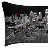 14" X 35" Dark Gray And White Detroit Nighttime Skyline Lumbar Decorative Pillow