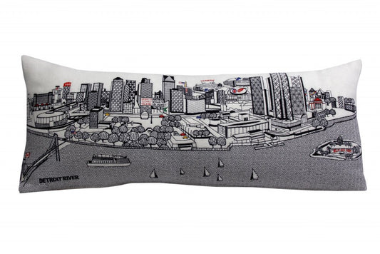 14" X 35" Cream Detroit Daylight Skyline Lumbar Decorative Pillow