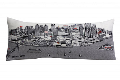 14" X 35" Cream Detroit Daylight Skyline Lumbar Decorative Pillow