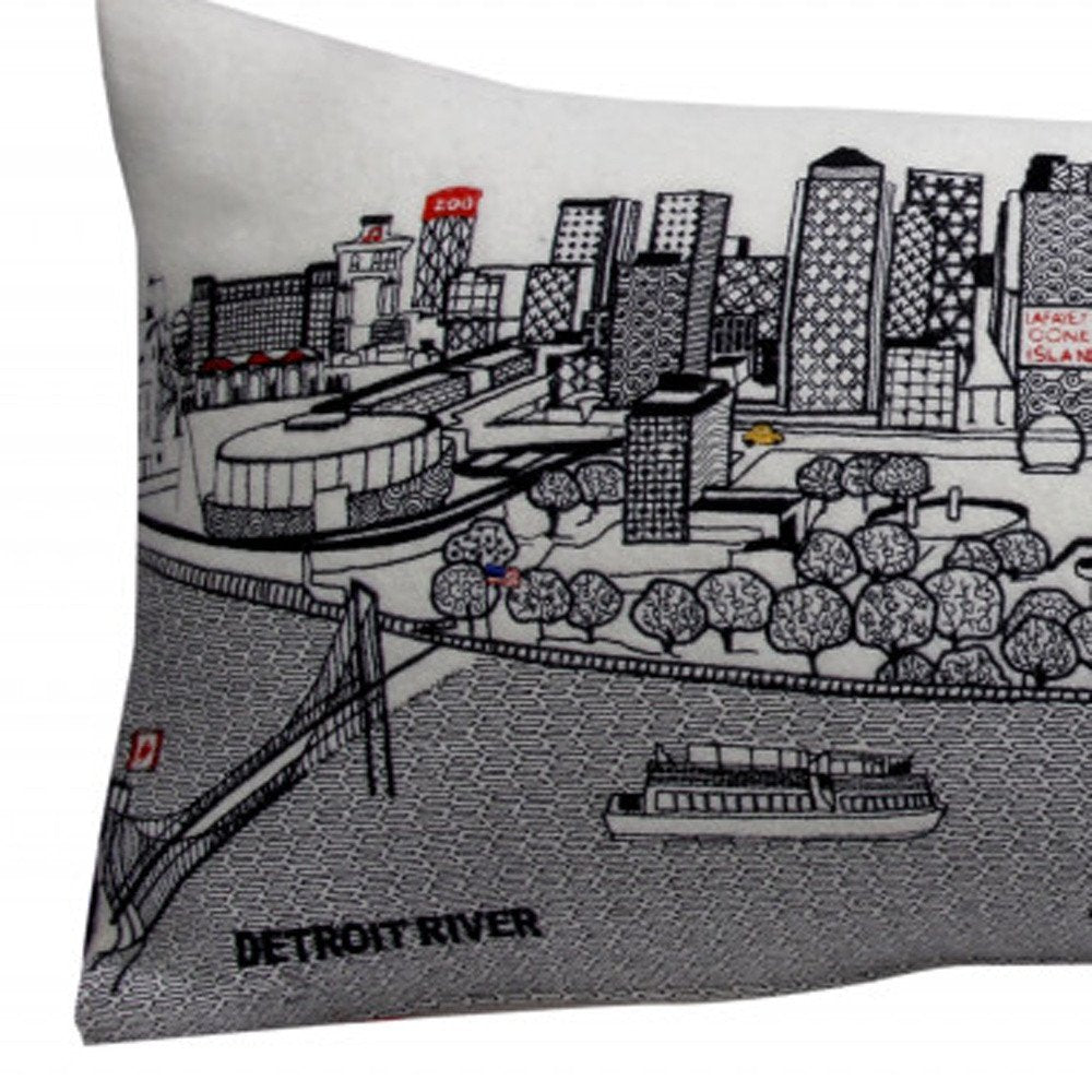 14" X 35" Cream Detroit Daylight Skyline Lumbar Decorative Pillow