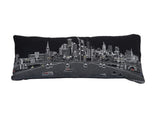 14" X 35" Dark Gray And White Frankfurt Nighttime Skyline Lumbar Decorative Pillow