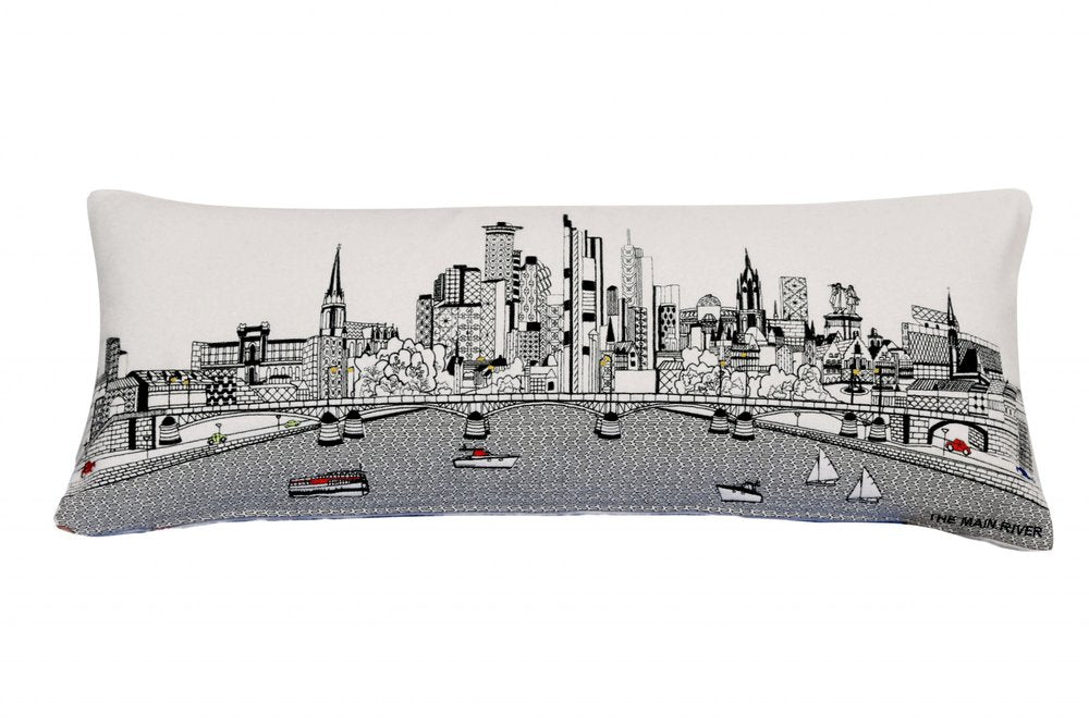 14" X 35" Cream Frankfurt Daylight Skyline Lumbar Decorative Pillow