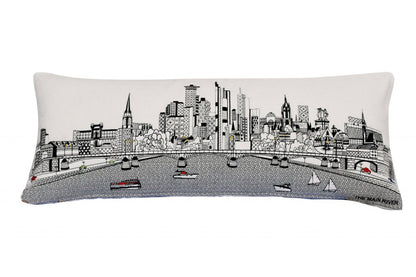 14" X 35" Cream Frankfurt Daylight Skyline Lumbar Decorative Pillow
