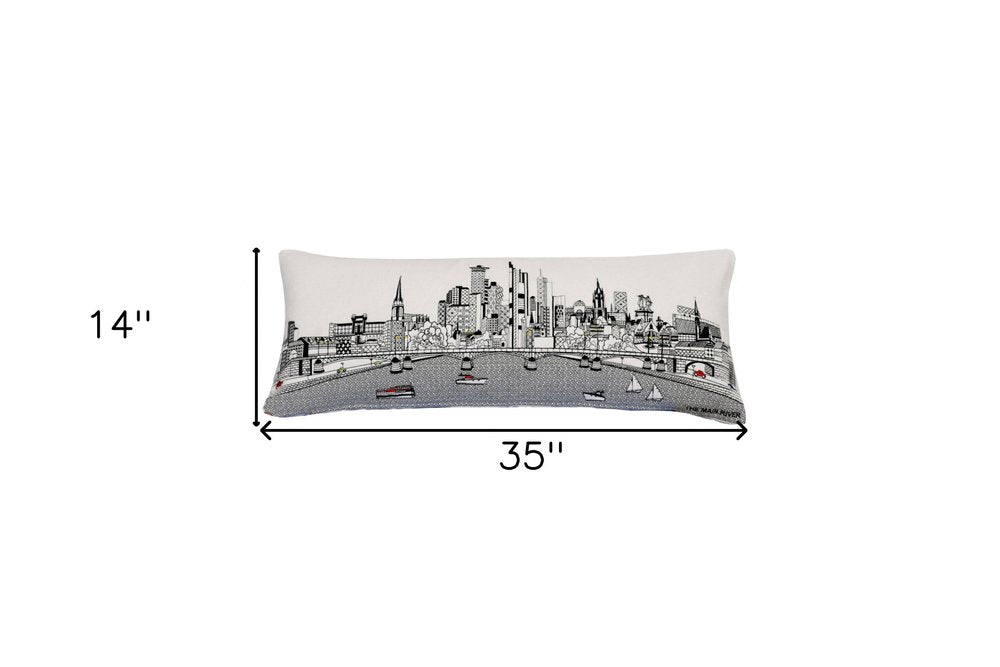 14" X 35" Cream Frankfurt Daylight Skyline Lumbar Decorative Pillow