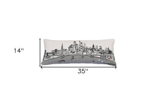 14" X 35" Cream Frankfurt Daylight Skyline Lumbar Decorative Pillow