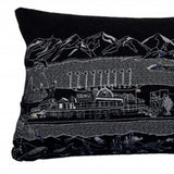 14" X 35" Dark Gray And White Homer Spit Nighttime Skyline Lumbar Decorative Pillow