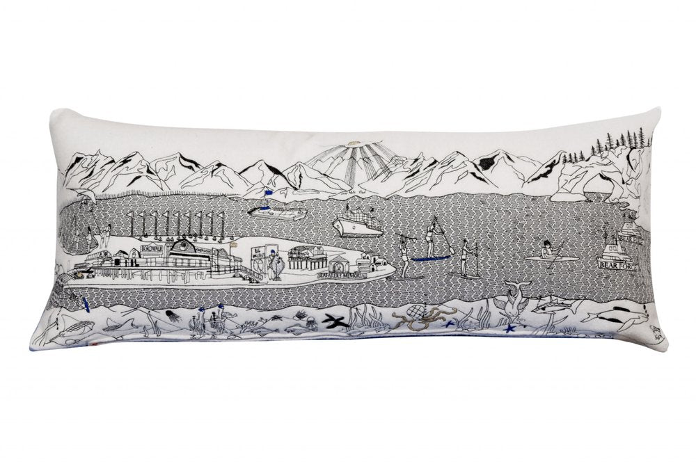 14" X 35" Cream Homer Spit Daylight Skyline Lumbar Decorative Pillow