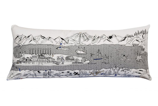 14" X 35" Cream Homer Spit Daylight Skyline Lumbar Decorative Pillow
