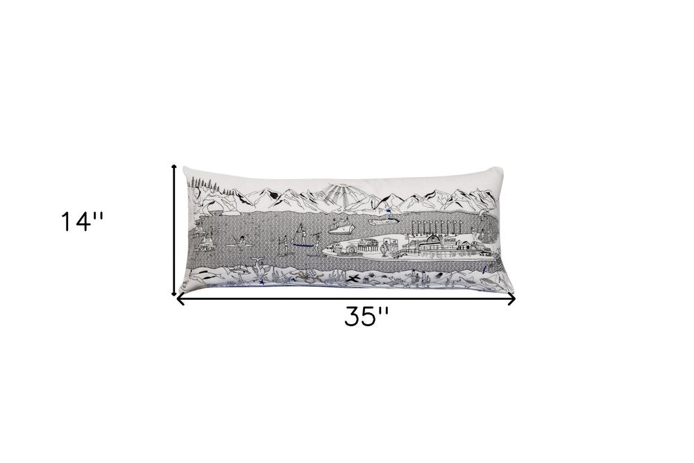 14" X 35" Cream Homer Spit Daylight Skyline Lumbar Decorative Pillow