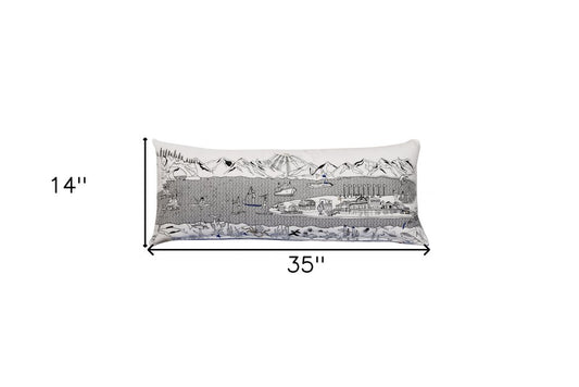 14" X 35" Cream Homer Spit Daylight Skyline Lumbar Decorative Pillow