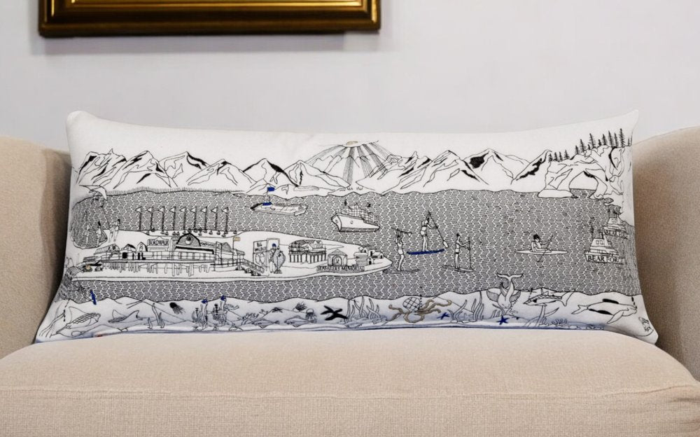 14" X 35" Cream Hometown Pride Wool Lumbar Throw Pillow