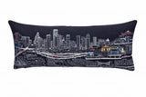 14" X 35" Dark Gray And White Houston Nighttime Skyline Lumbar Decorative Pillow