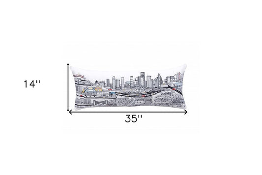 14" X 35" Cream Houston Daylight Skyline Lumbar Decorative Pillow