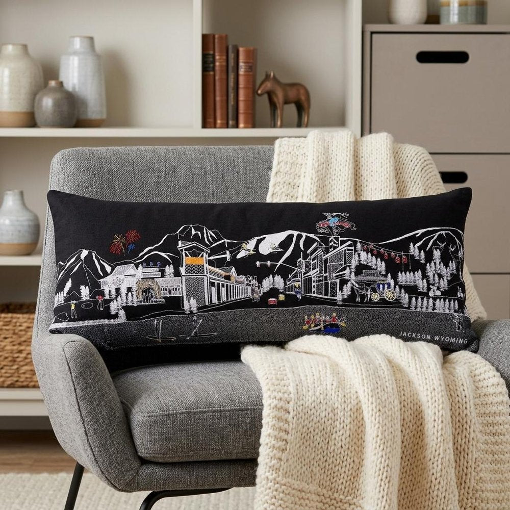 Dark Gray And White Jackson Nighttime Skyline Lumbar Decorative Pillow