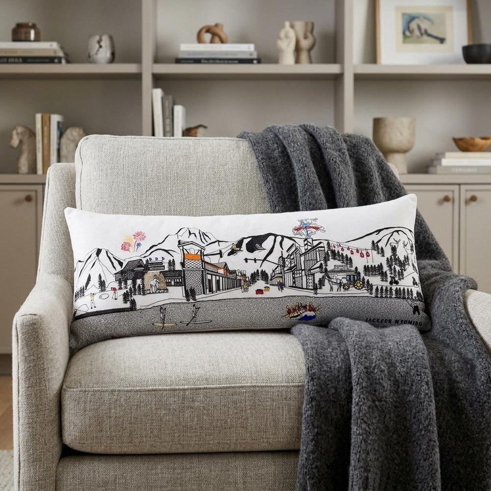 14" X 35" Cream Jackson Daylight Skyline Lumbar Decorative Pillow