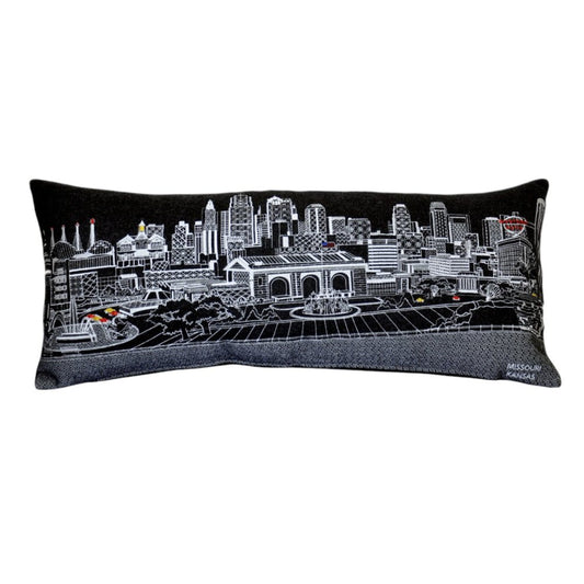 14" X 35" Black Gray and White Hometown Pride Wool Lumbar Throw Pillow