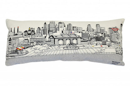 14" X 35" Cream Kansas City Daylight Skyline Lumbar Decorative Pillow