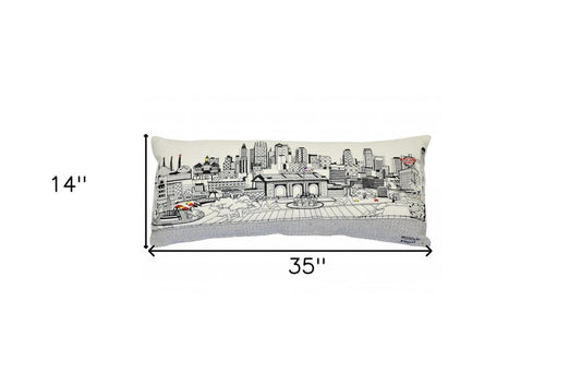 14" X 35" Cream Kansas City Daylight Skyline Lumbar Decorative Pillow