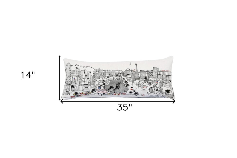 14" X 35" Cream Las Vegas Daylight Skyline Lumbar Decorative Pillow